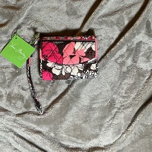 Vera Bradley Pink Floral Wristlet Wallet with Brown & White Floral Print
